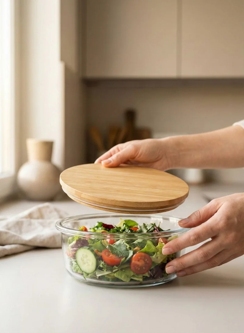 1Chase Round Borosilicate Round Glass Food Storage Containers with Bamboo Lids, 3 Sizes 400ML 650ML 1000ML, Airtight BPA-Free Meal Prep & Lunch Boxes, Reusable Plastic-Free Containers  | Best Price UAE